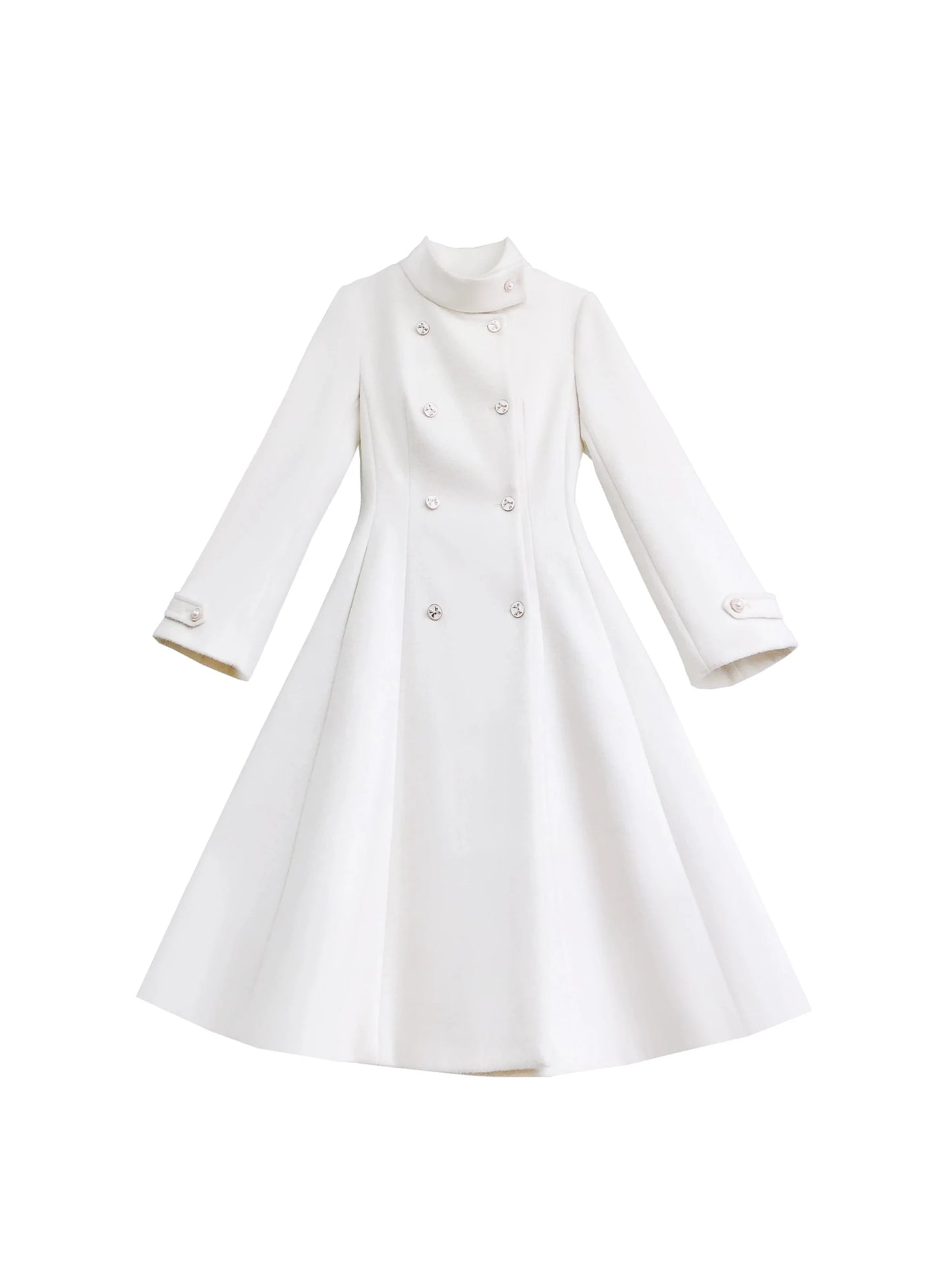 スタンドカラーウールコート エレガント レトロ リボン ダブルブレスト