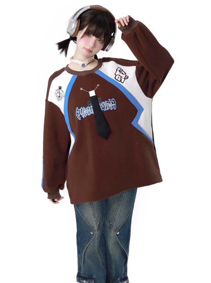 Farbe Sweatshirt American Retro Loose Contrast