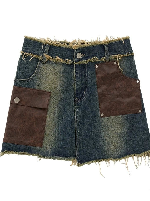Denim Osh Jacke Denim + Rock Patchwork Leder Short Retro
