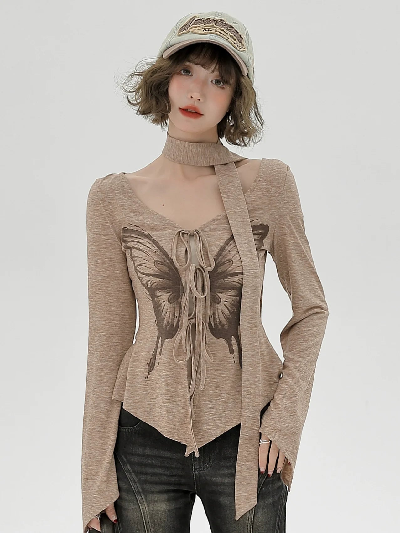 Drucken Top Schmetterling Amerikanischen Schlank Retro Unregelmäßigen