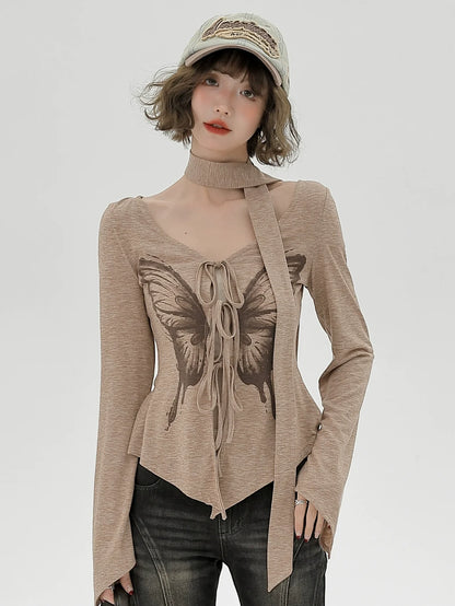 Drucken Top Schmetterling Amerikanischen Schlank Retro Unregelmäßigen