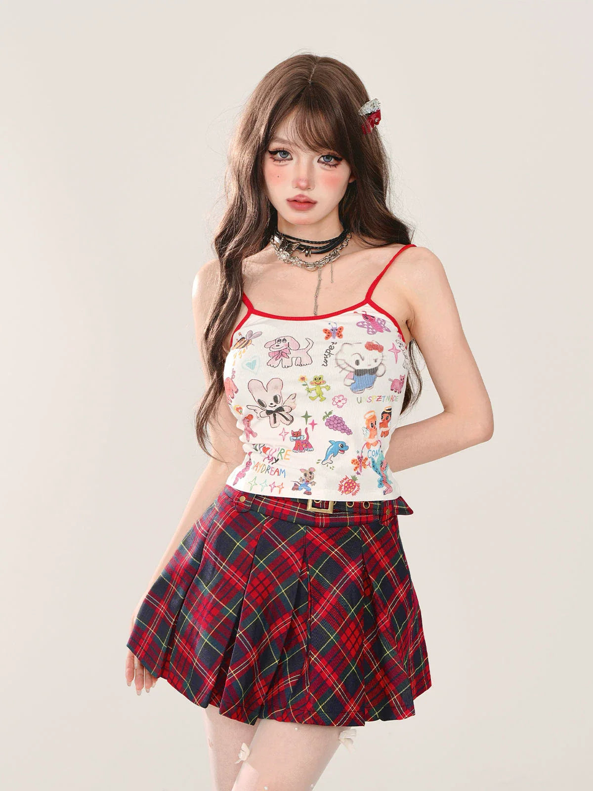 Kurzer Gürtelrock im Karo-Design