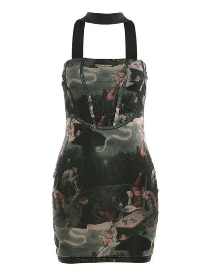 ネックホールイラスト レトロアートドレス