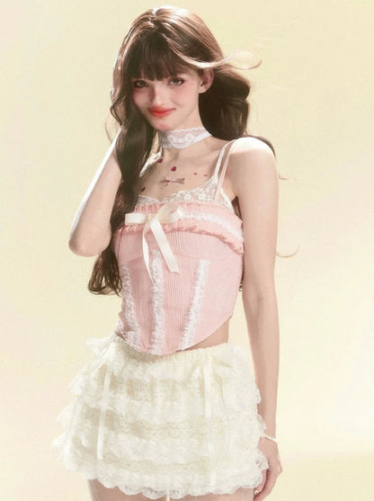 Camisole Tops Spitze Rüschen