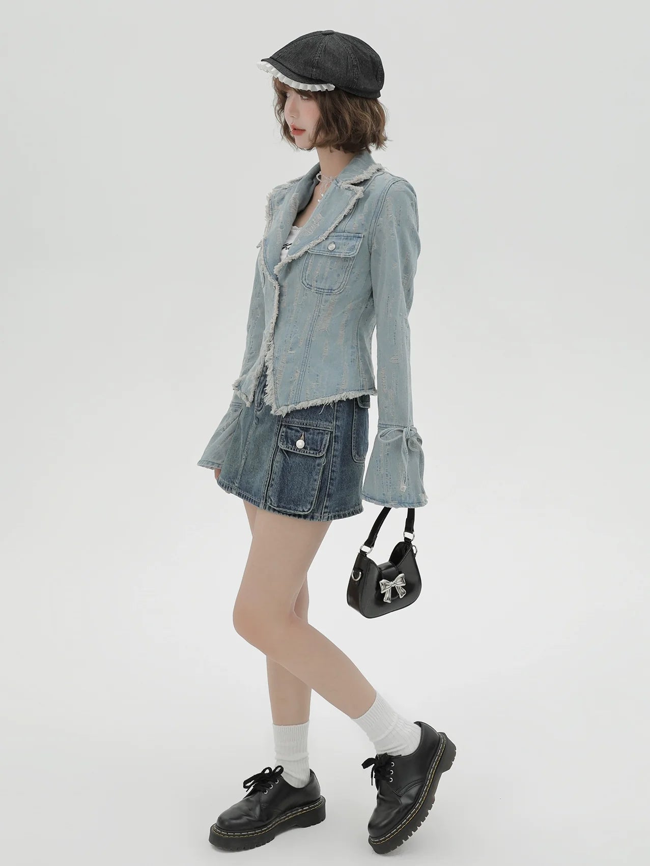 レトロアメリカンウォッシュスーツカラーデニムジャケット