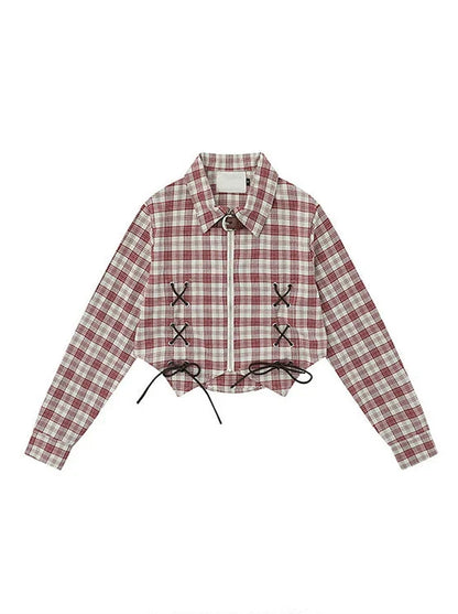 アメリカンチェックデザインショートシャツ レトロストラップ