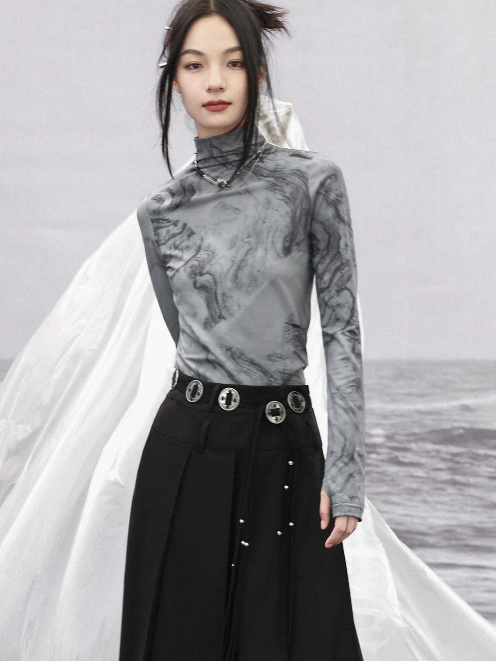 Halshoch Dunkles Marmoroberteil Slim