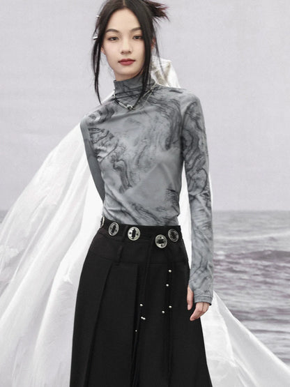 Halshoch Dunkles Marmoroberteil Slim