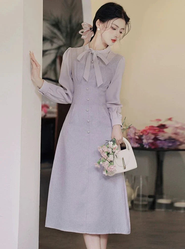 Dress Sheer Purple Retro Bow
