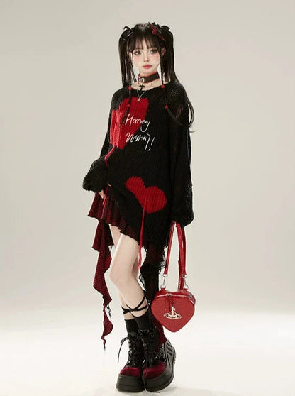 ブラックニットコントラストルーズサンスクリーン