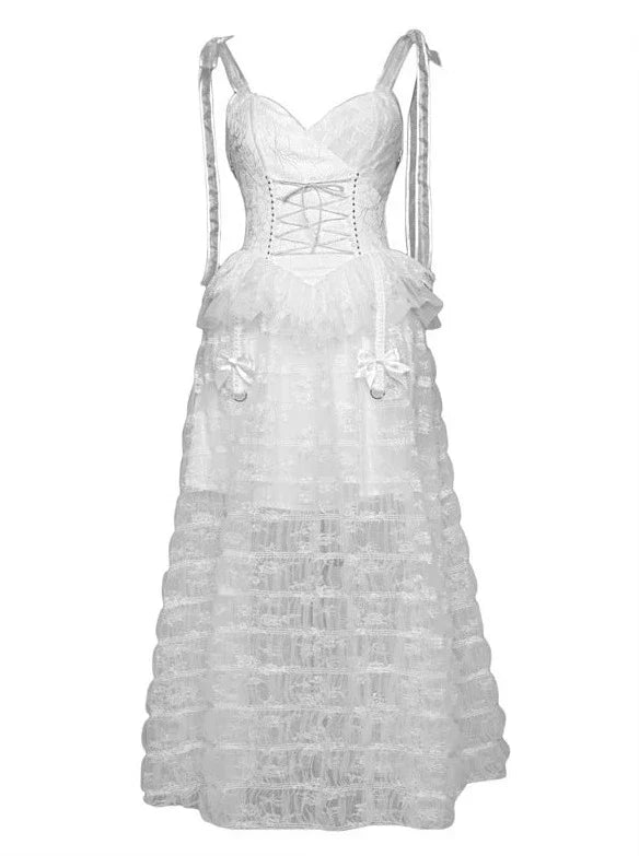 メッシュスリーピングペンタグラムゴシックレースサスペンダーホワイトアリスダークドレス