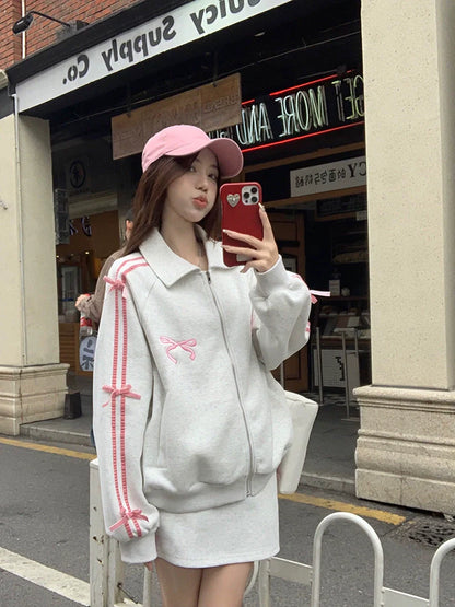 リボンアームスカートカジュアル+ジャケットタイト