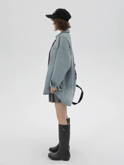 ルーズタイデニムレトロジャケット+シャツアメリカン