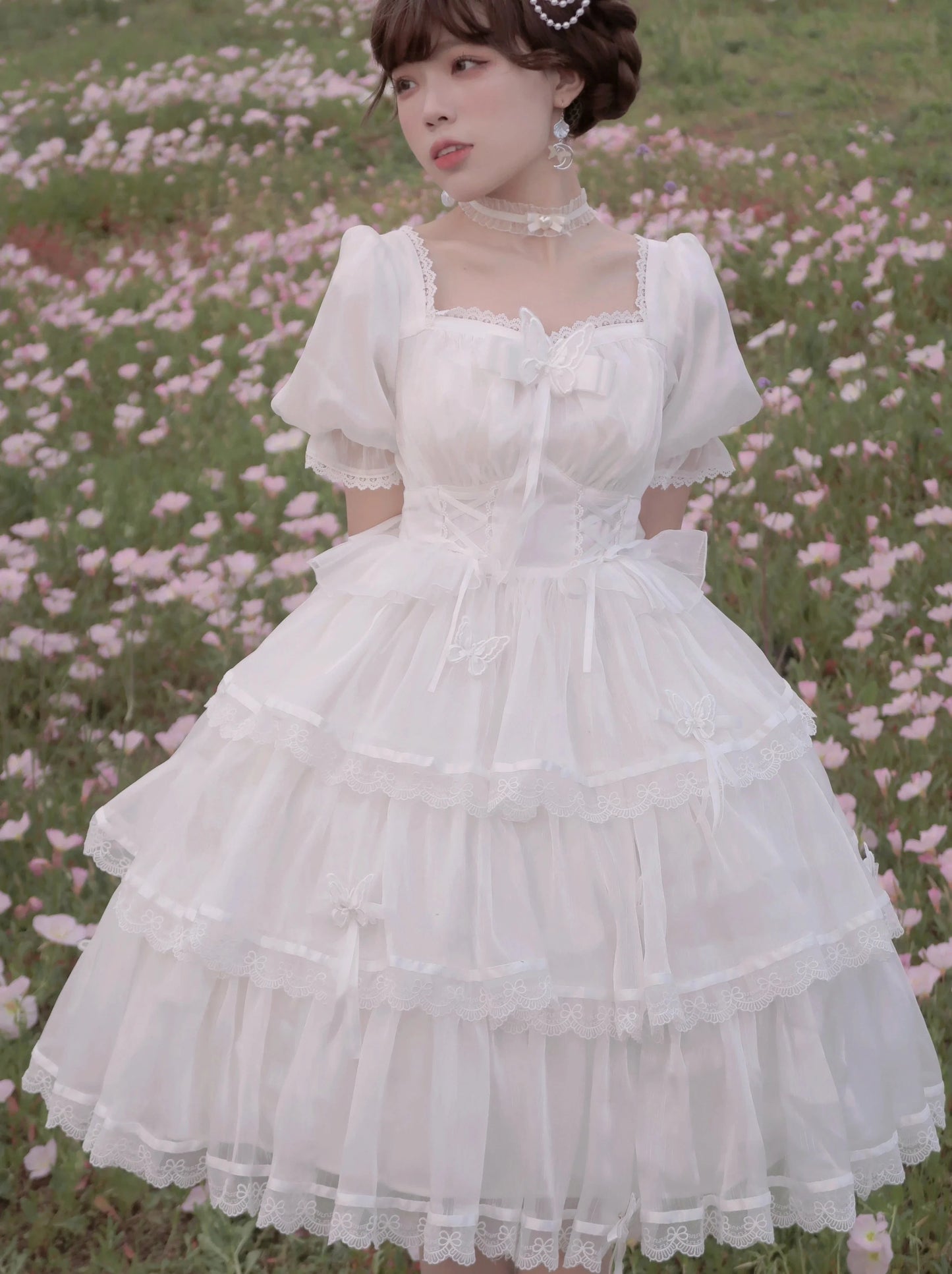 ロリータ+フラワードレス ホルターネック ウェディングドレス ライトサスペンダー