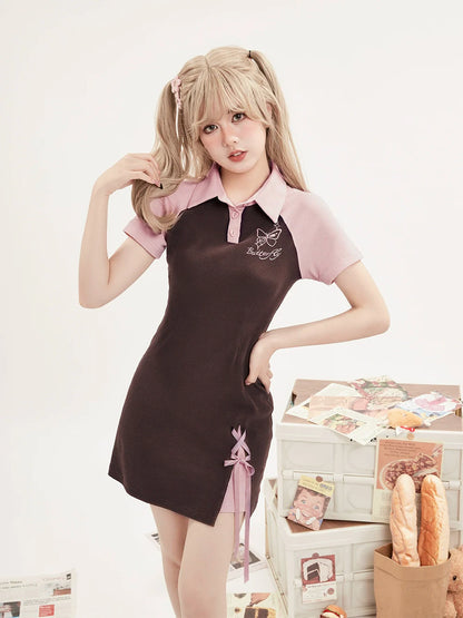 ドレス バタフライ レースアップ スリット ポロ