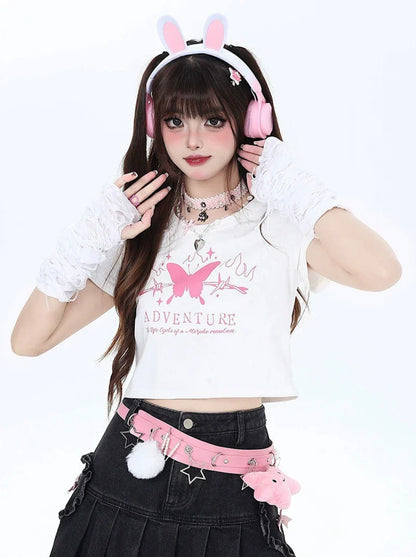 バタフライドリームTシャツ ショートスリムリボンバック