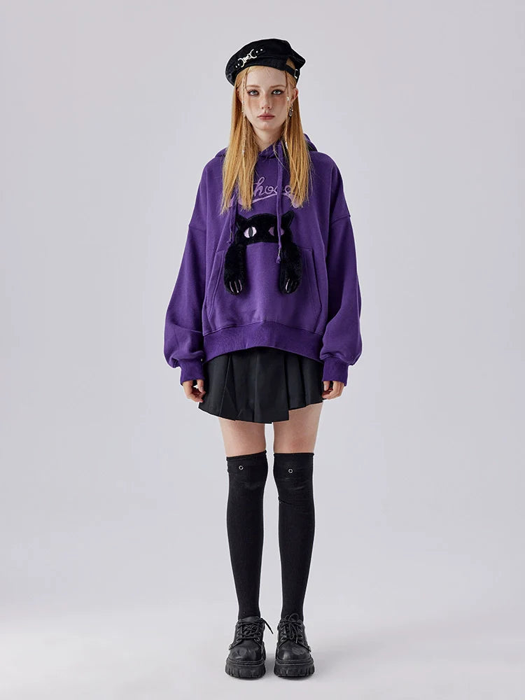 Dunkler Katzen-Hoodie mit Kapuze