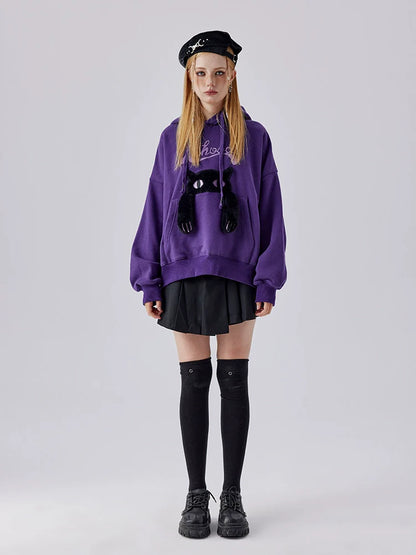 Dunkler Katzen-Hoodie mit Kapuze