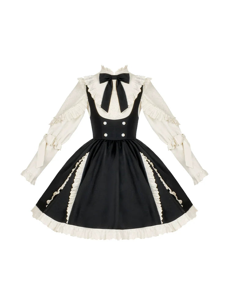 Rüschenrock mit Riemenband und Stehkragen