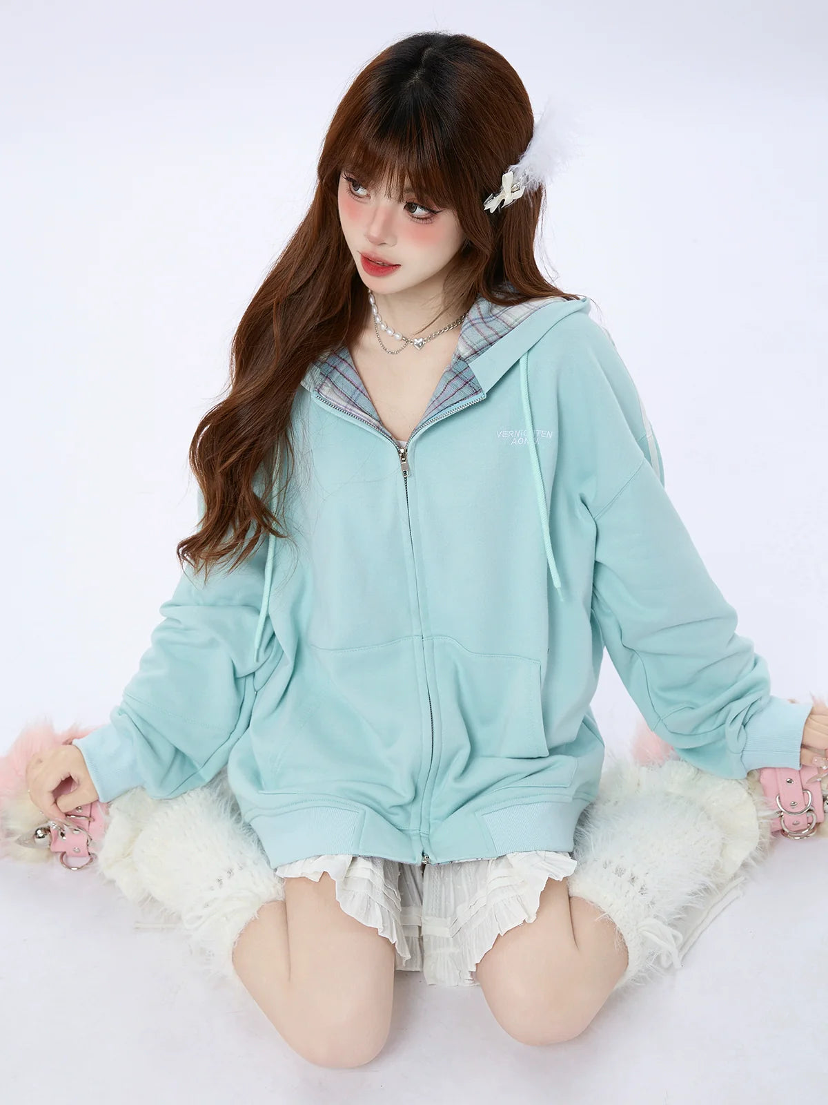 Hoodie Zip Check Casual Jacket Sports Sweat