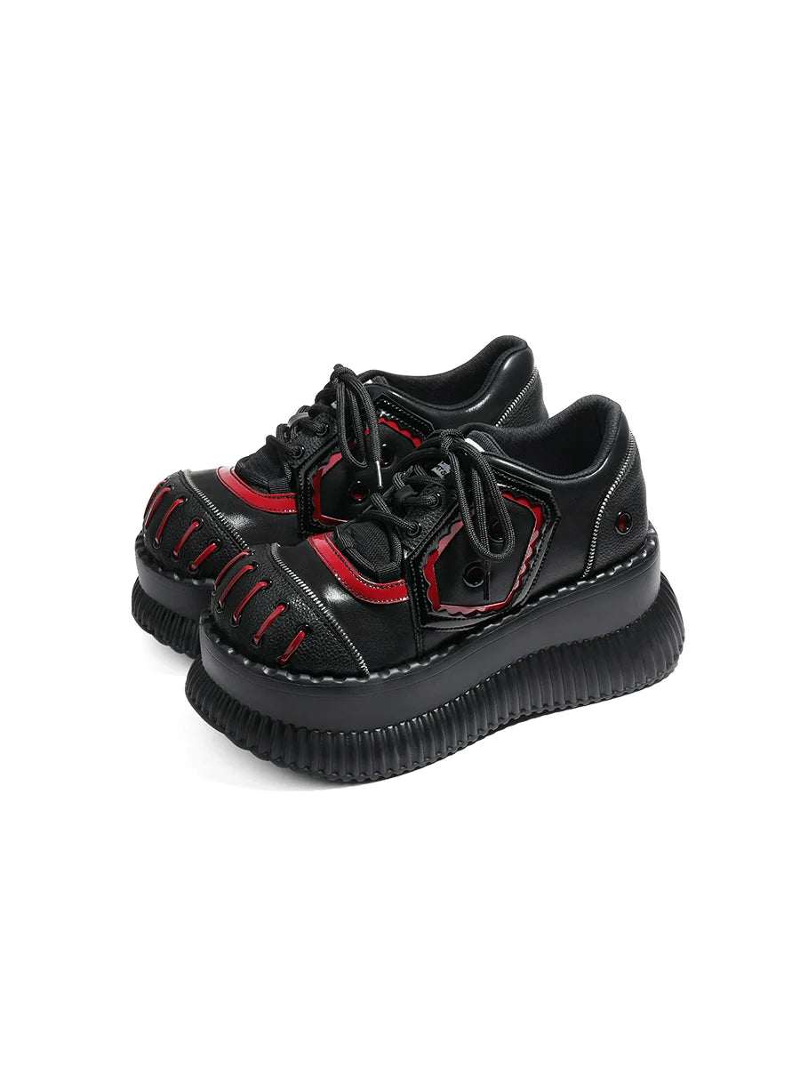 Mode Dunkelschwarze Schuhe Mine Rot