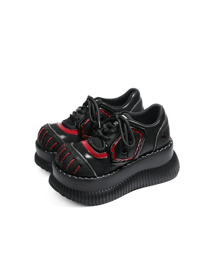 Mode Dunkelschwarze Schuhe Mine Rot