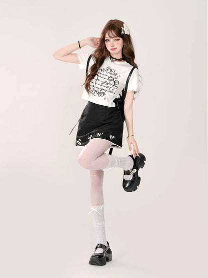 Chic American Letter Short Illustration Top Slim Design