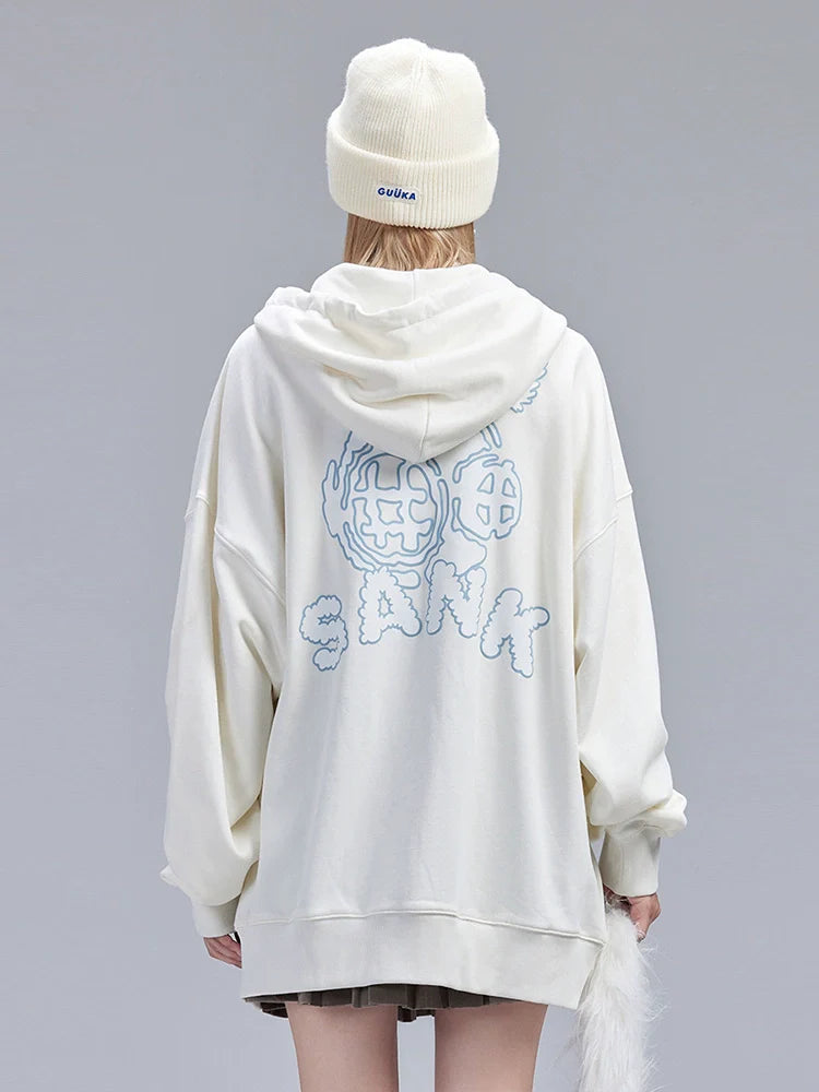 Over Fluffy Hoodie Hooded Zip-Up American Logo Hood