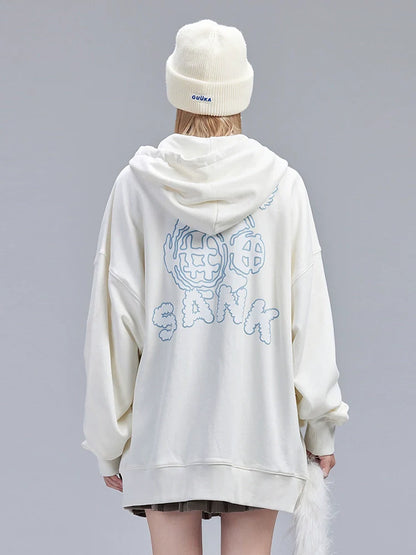 Over Fluffy Hoodie Hooded Zip-Up American Logo Hood