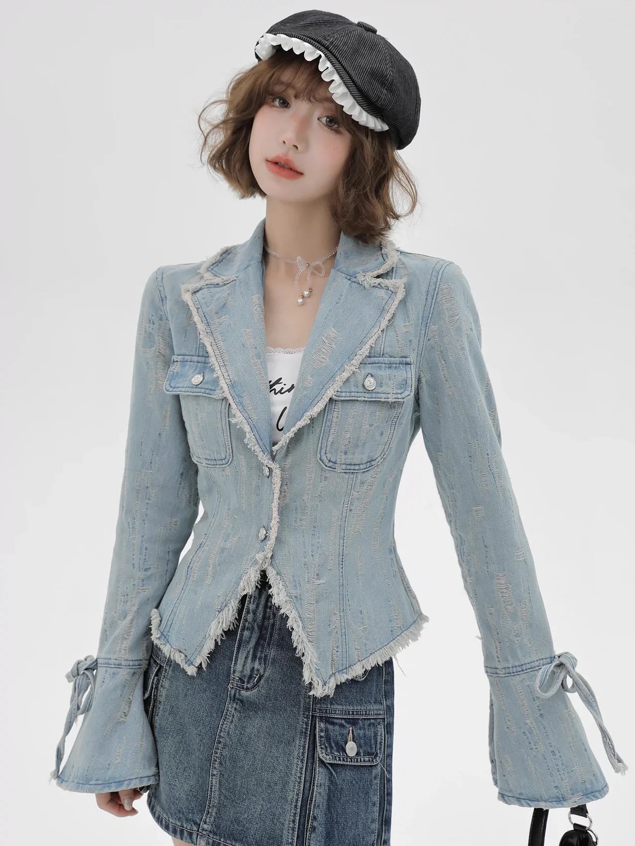 レトロアメリカンウォッシュスーツカラーデニムジャケット