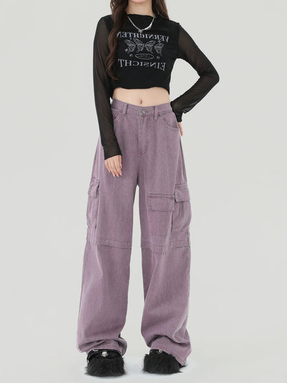 パープルアメリカンカーゴデニムパンツレトロ