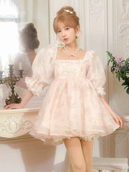 プリンセススクエ​​アピンクネックオーガンザドレス