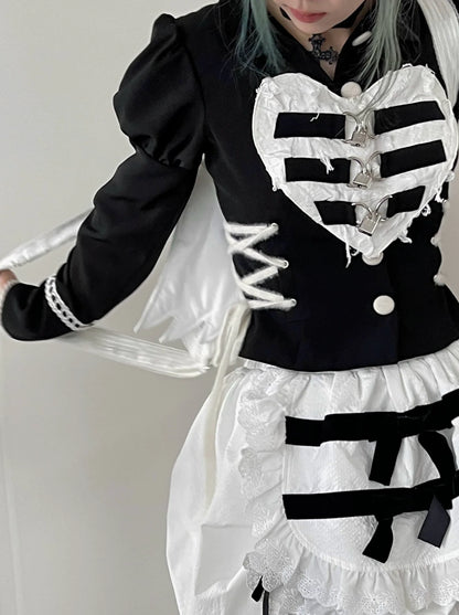 Puff Ram Spitzen-Beinoberteil mit Gürtelärmeln und Rüschen