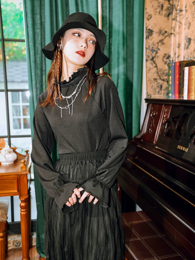 袖フリルシャツ スタンドチャイナカラー ランタン