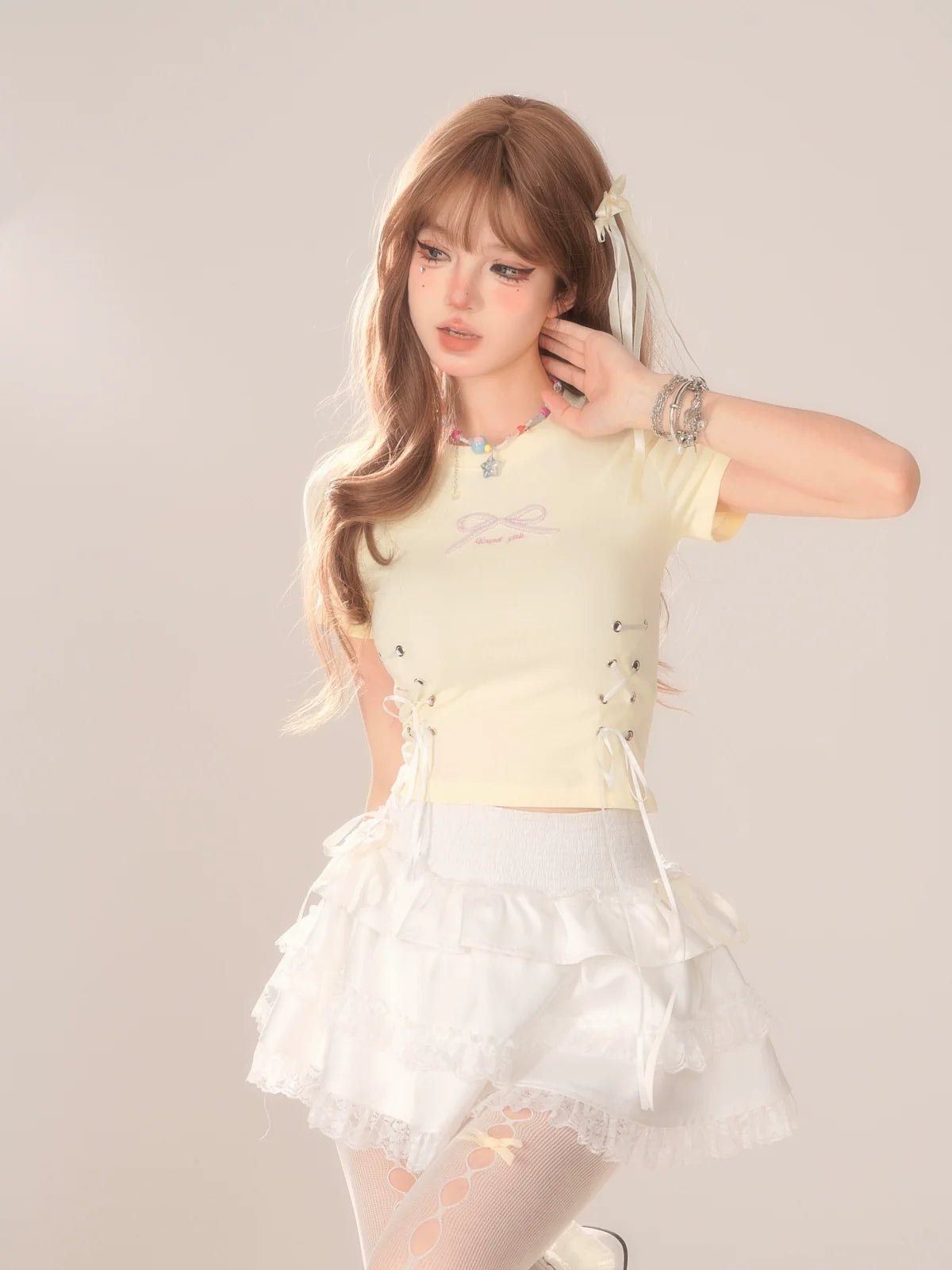 ホワイトケーキスカート ティアードフリル