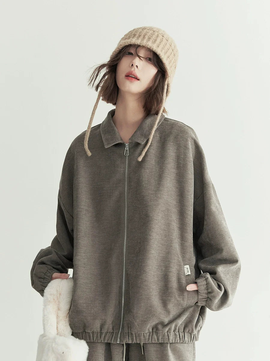 ルーズトップラペルポロ ジップアップ