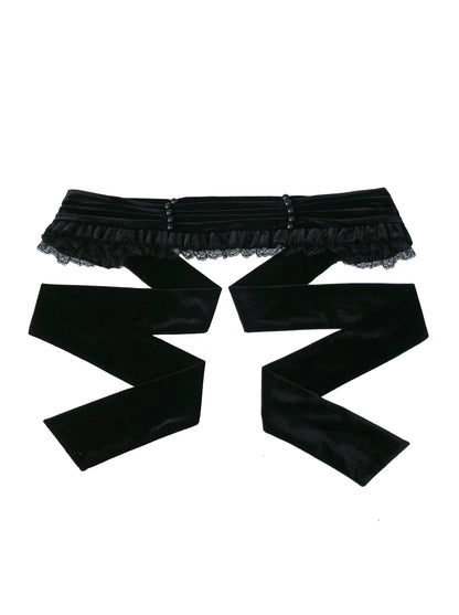 Belt Dress French Black Elegant Ribbon Collar Swan Retro + Square Velvet