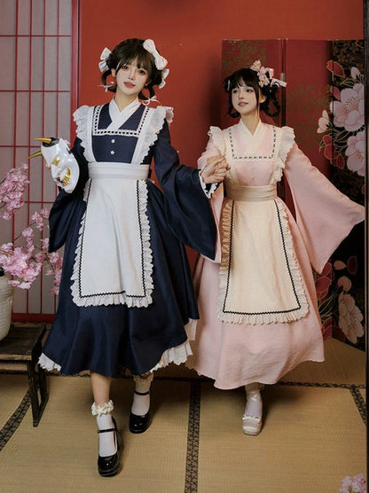 Kleid Schleife Maid Retro Rüschen Groß