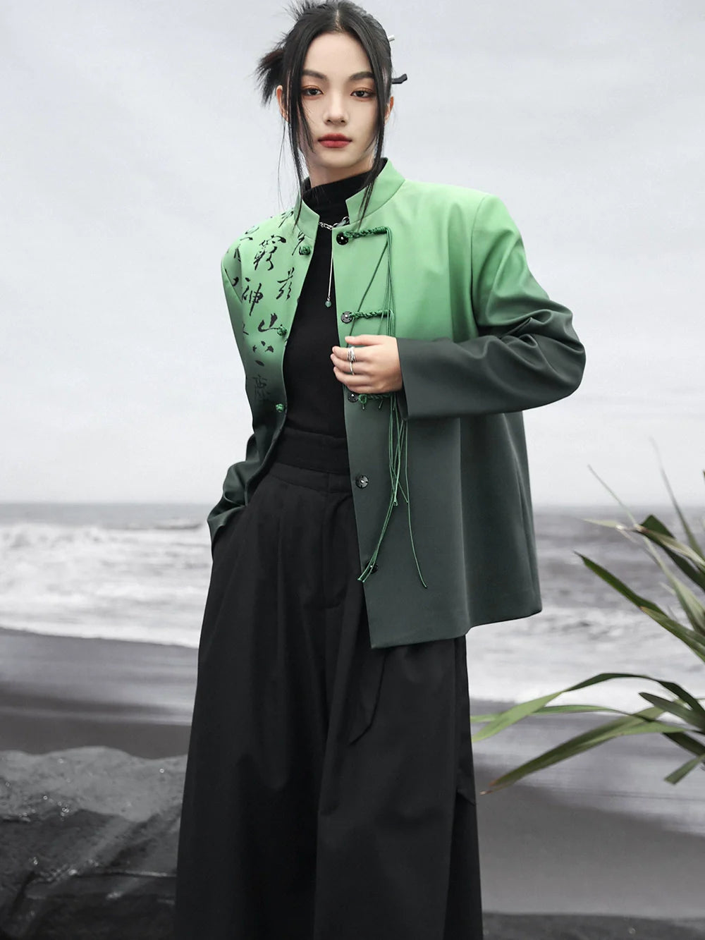 ダークチャイナグラデーションジャケットグリーン