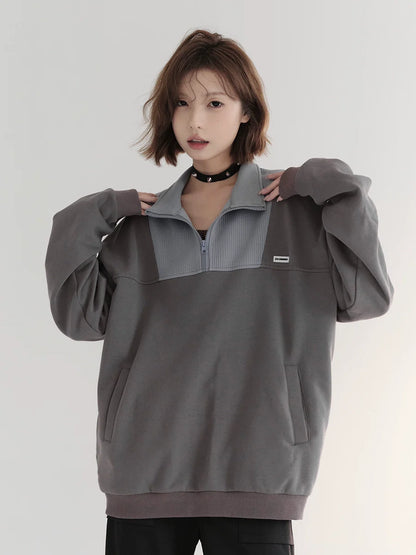 Zip Color Contrast Top Collar Half Stand