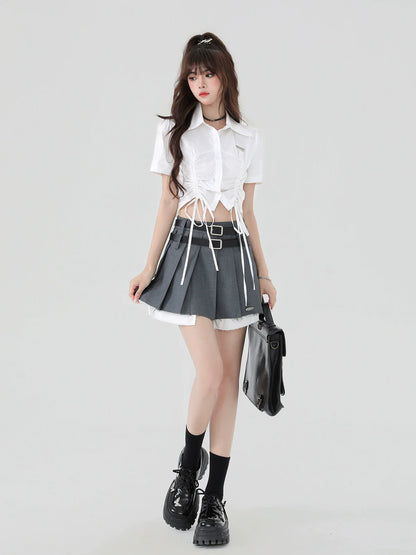 Großes Hemd mit Schleife, kurz, cool