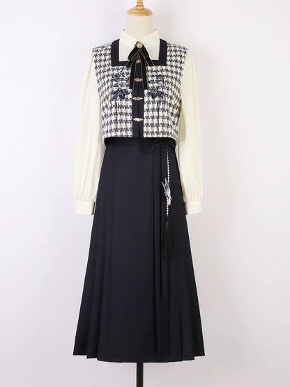 Faltenrock Schnalle Bluse College China Weste Jacke Check