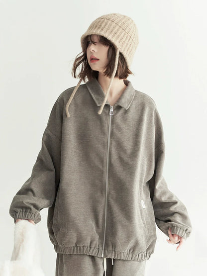 ルーズトップラペルポロ ジップアップ