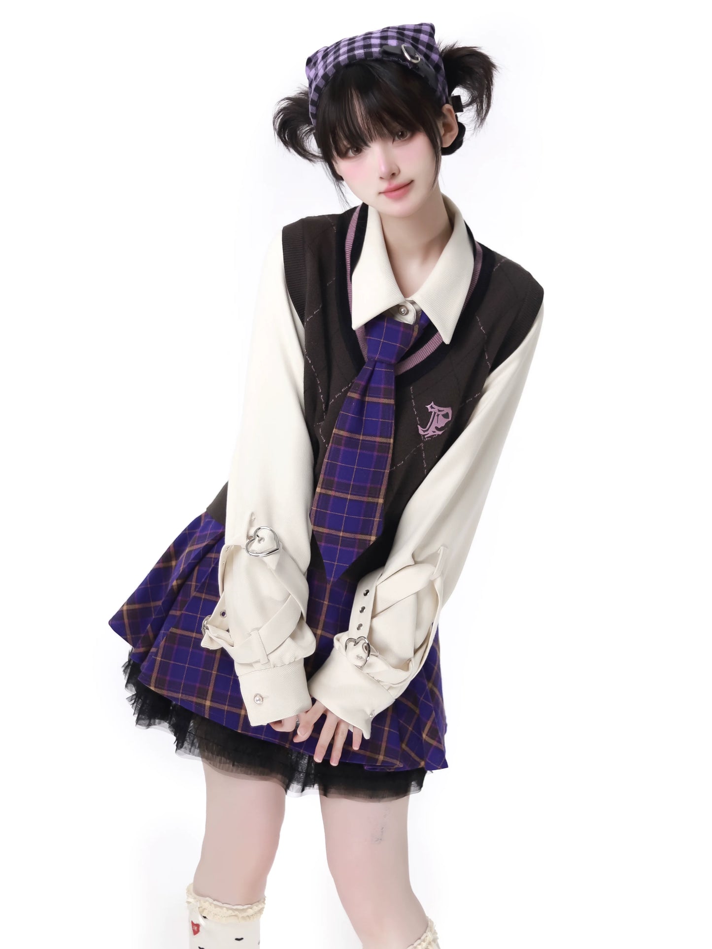 マルチポケット タロ パープルジャケット ニットベスト スカートスーツ