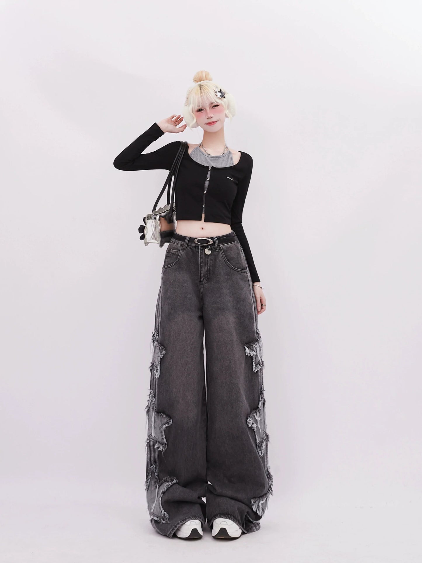 Side Denim Star With Sesign Wide Pants