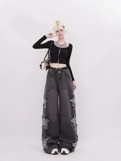 Side Denim Star With Sesign Wide Pants