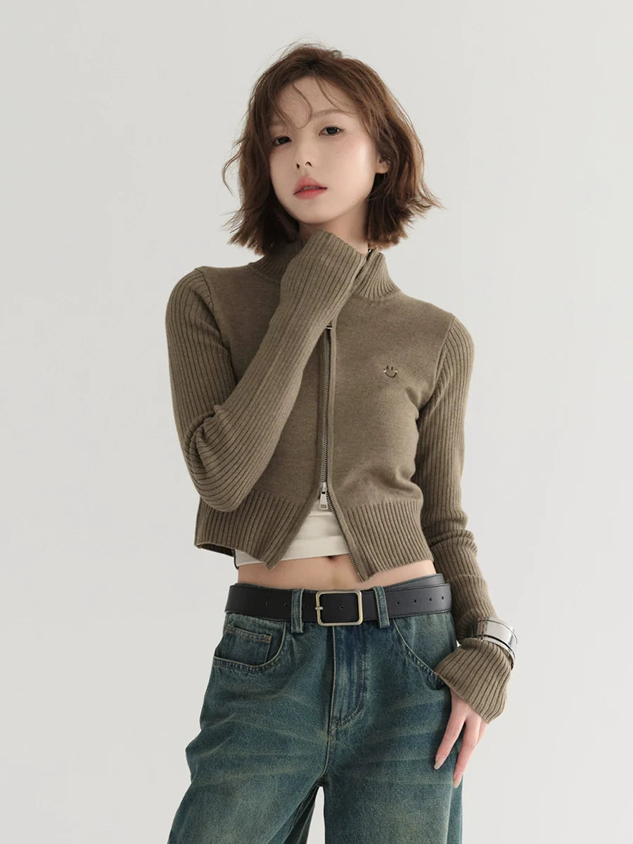 Top Collar Short Cardigan Stand Knit