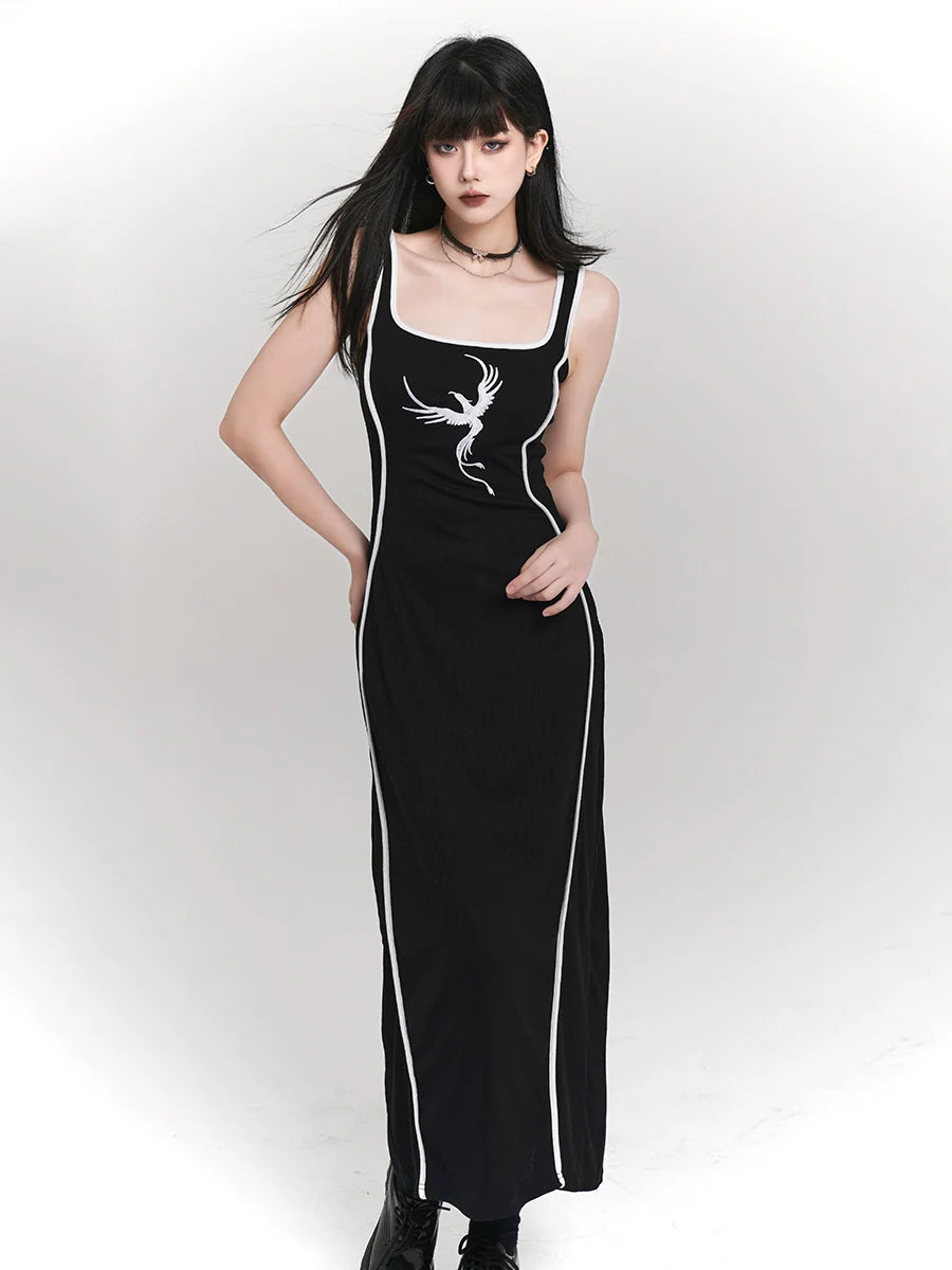 ダークキャミソールストライプドレス サイドスリム