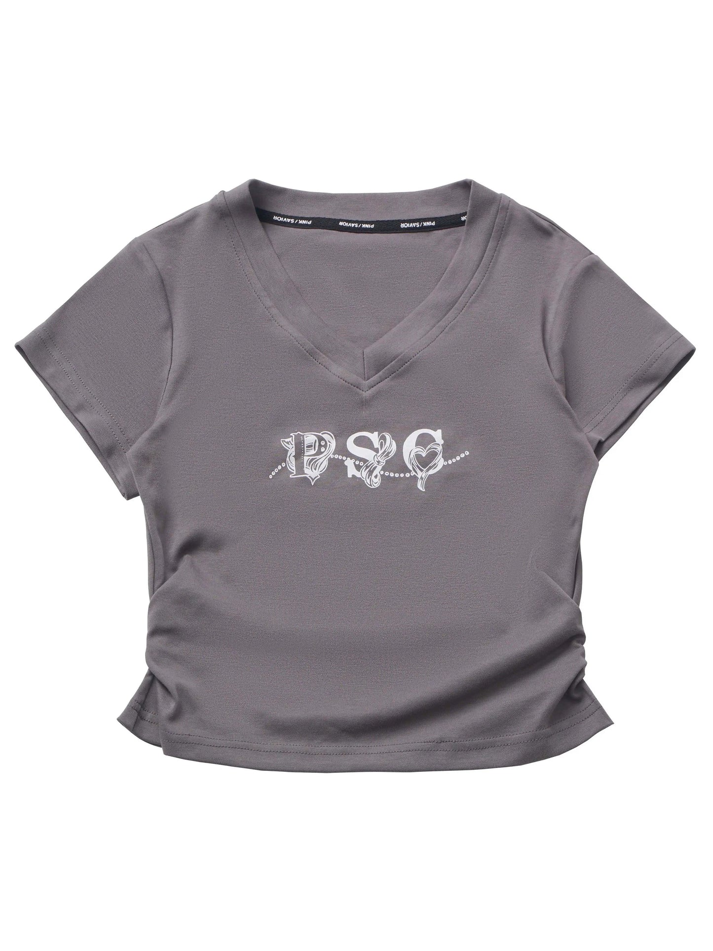 White Waist T-Shirt V-Neck Gray Slim