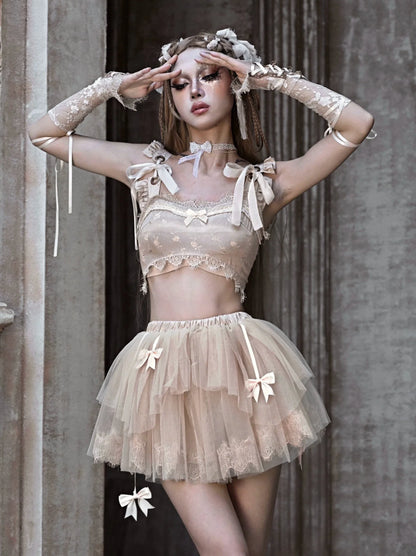 Short Lace French Ribbon Broken Top Vest Ballet Ultra